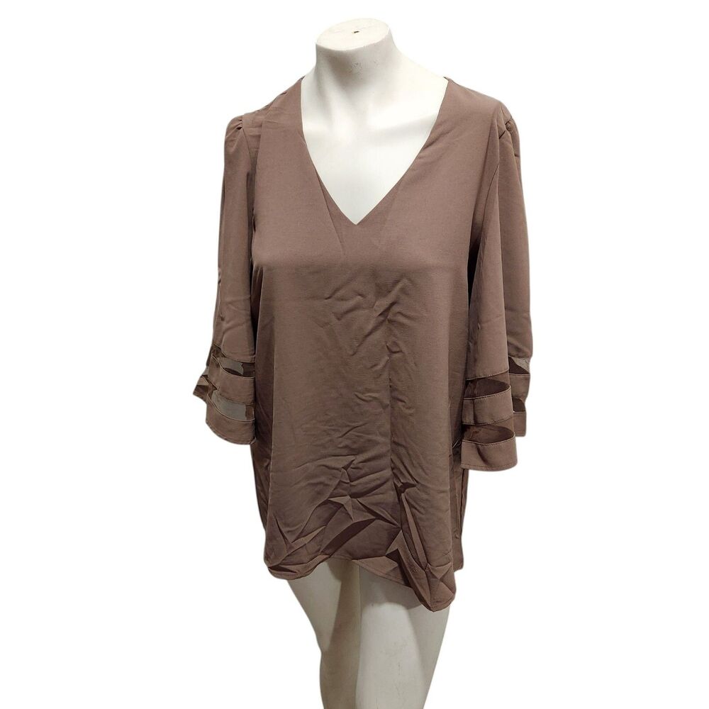 V Neck Artsy Mesh Flowy Brown Top Whimsygoth Art to Wear Eclectic Mystical SZ XL